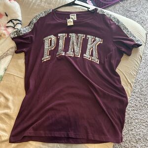 Pink Sequin Sleeve T-Shirt